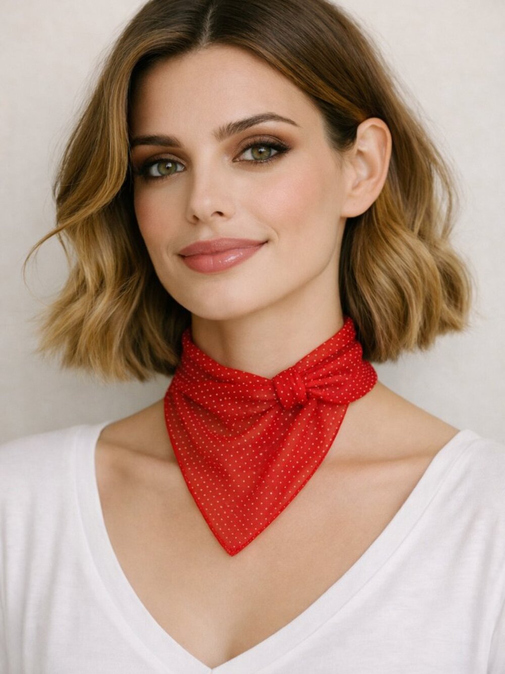 Silk Sheer Red Polka Dot Scarf